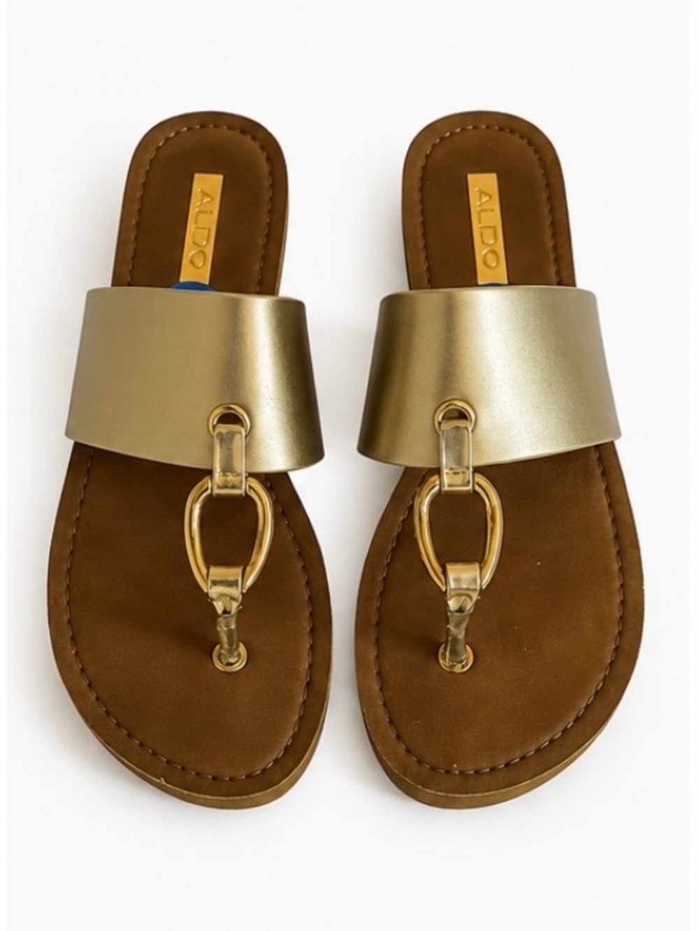 Aldo Metallic Gold Flat Slide Sandals Size 8